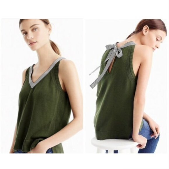 J. Crew Tops - J. Crew Sleeveless Sweater Vest Like Top Striped Grosgrain Trim Size Extra Small
